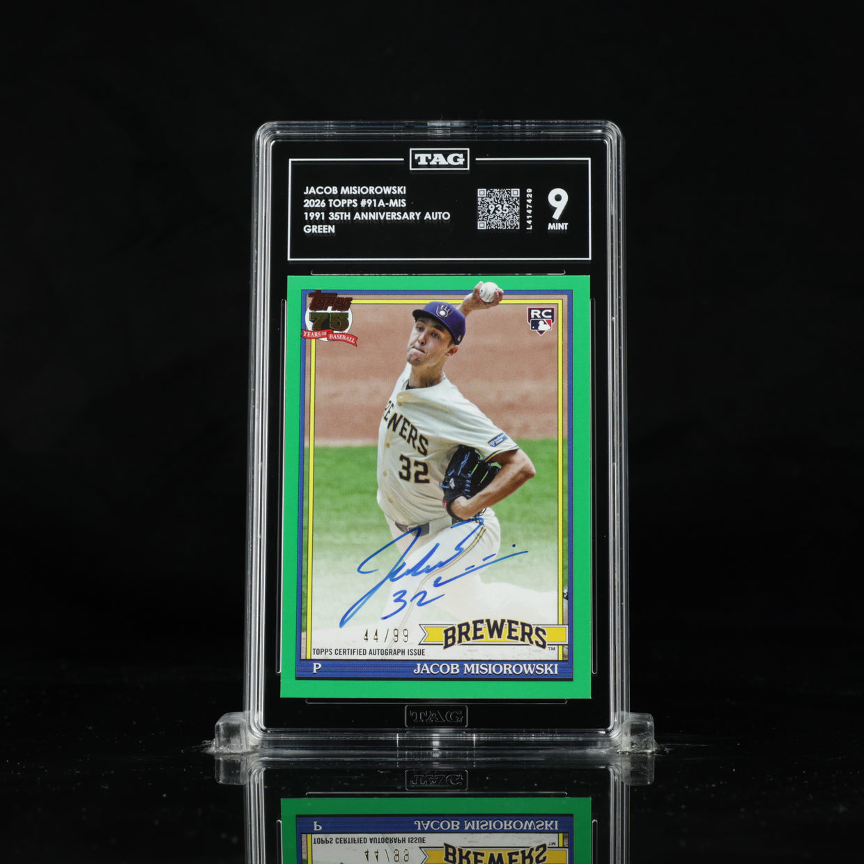 2026 Topps 1991 Autograph #91A-MIS Jacob Misiorowski — Green, front