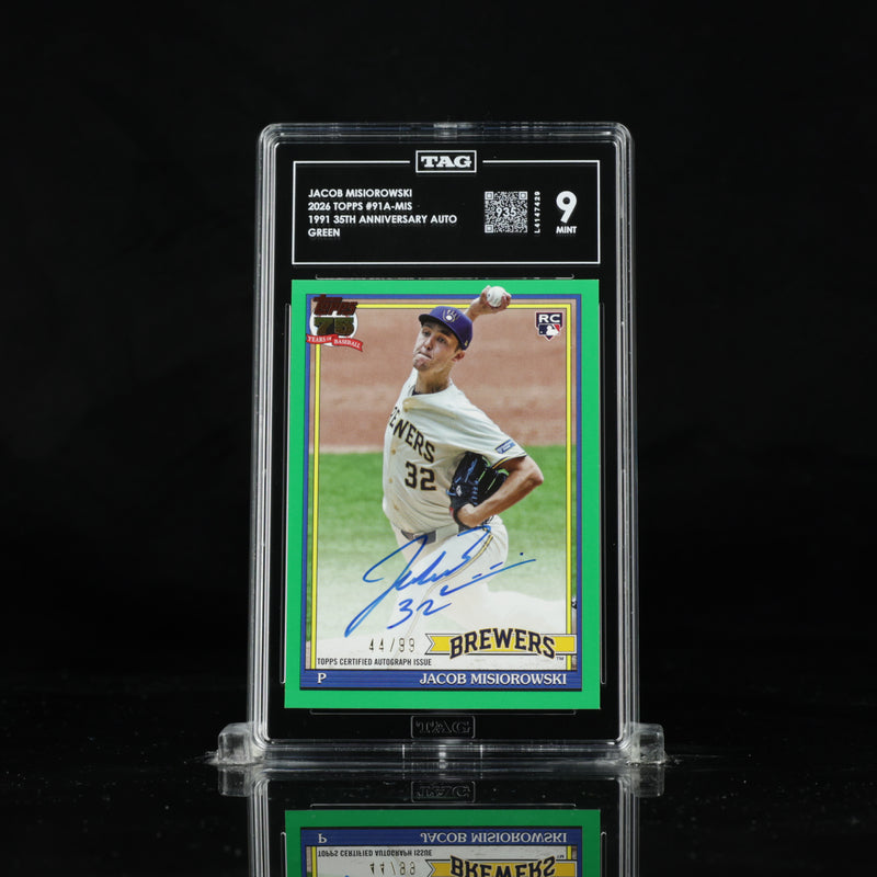 2026 Topps 1991 Autograph #91A-MIS Jacob Misiorowski — Green, front
